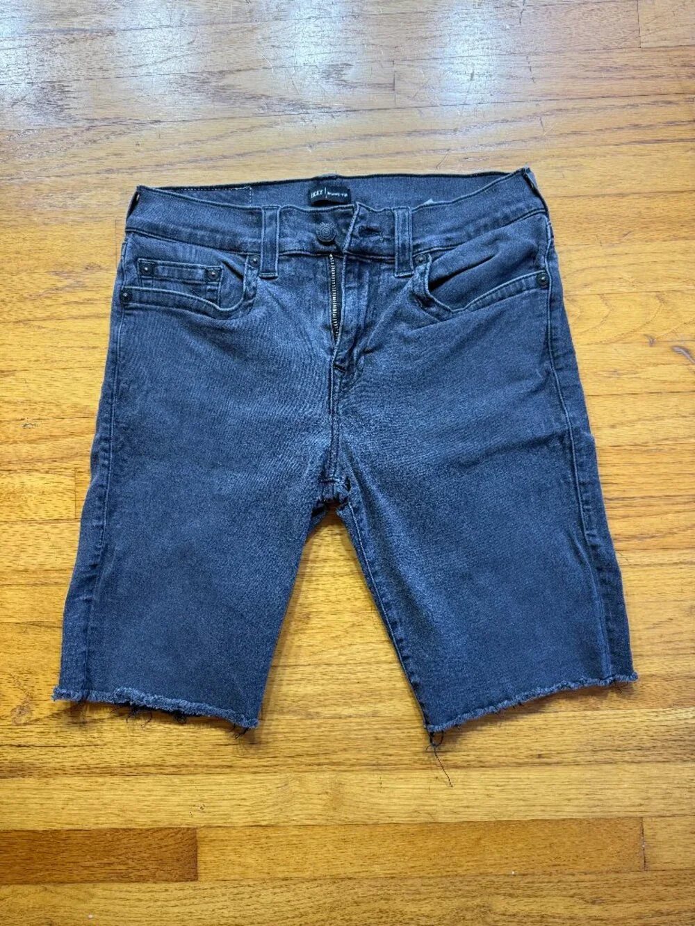 True Religion Ricky Relaxed Straight Frayed Denim Shorts Faded Black 32